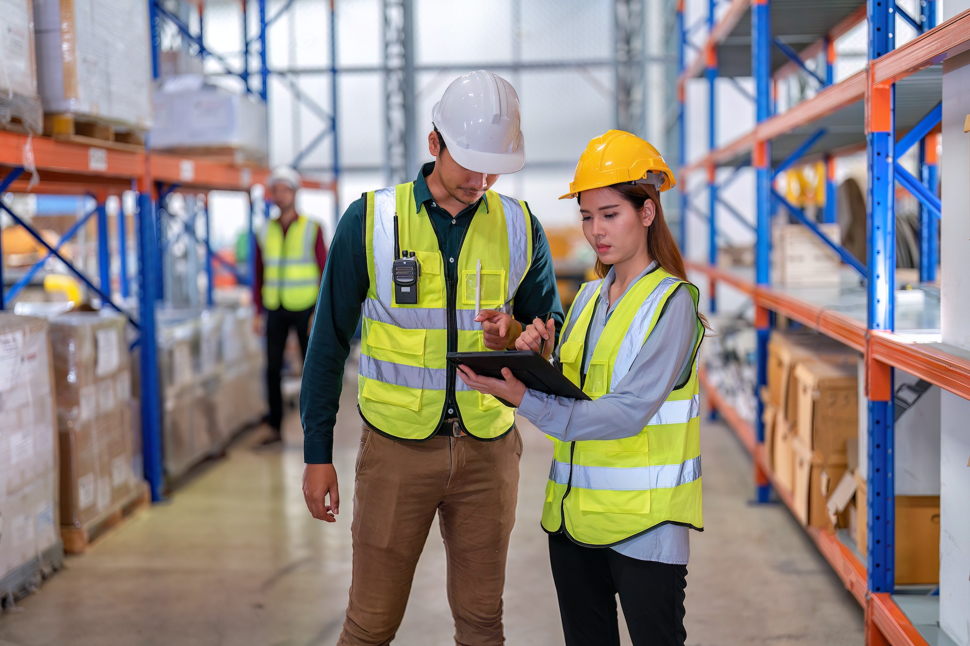 Group of worker in the warehouse factory